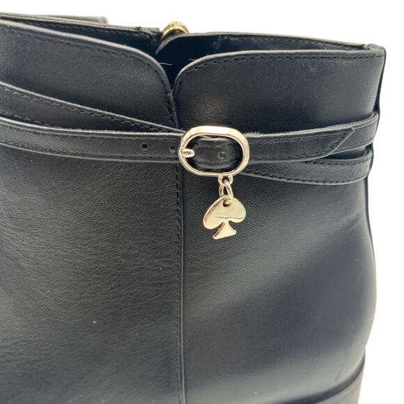 Kate Spade Black Leather Ankle Boots Spade Gold Charm Size 7.5 - Picture 5 of 8